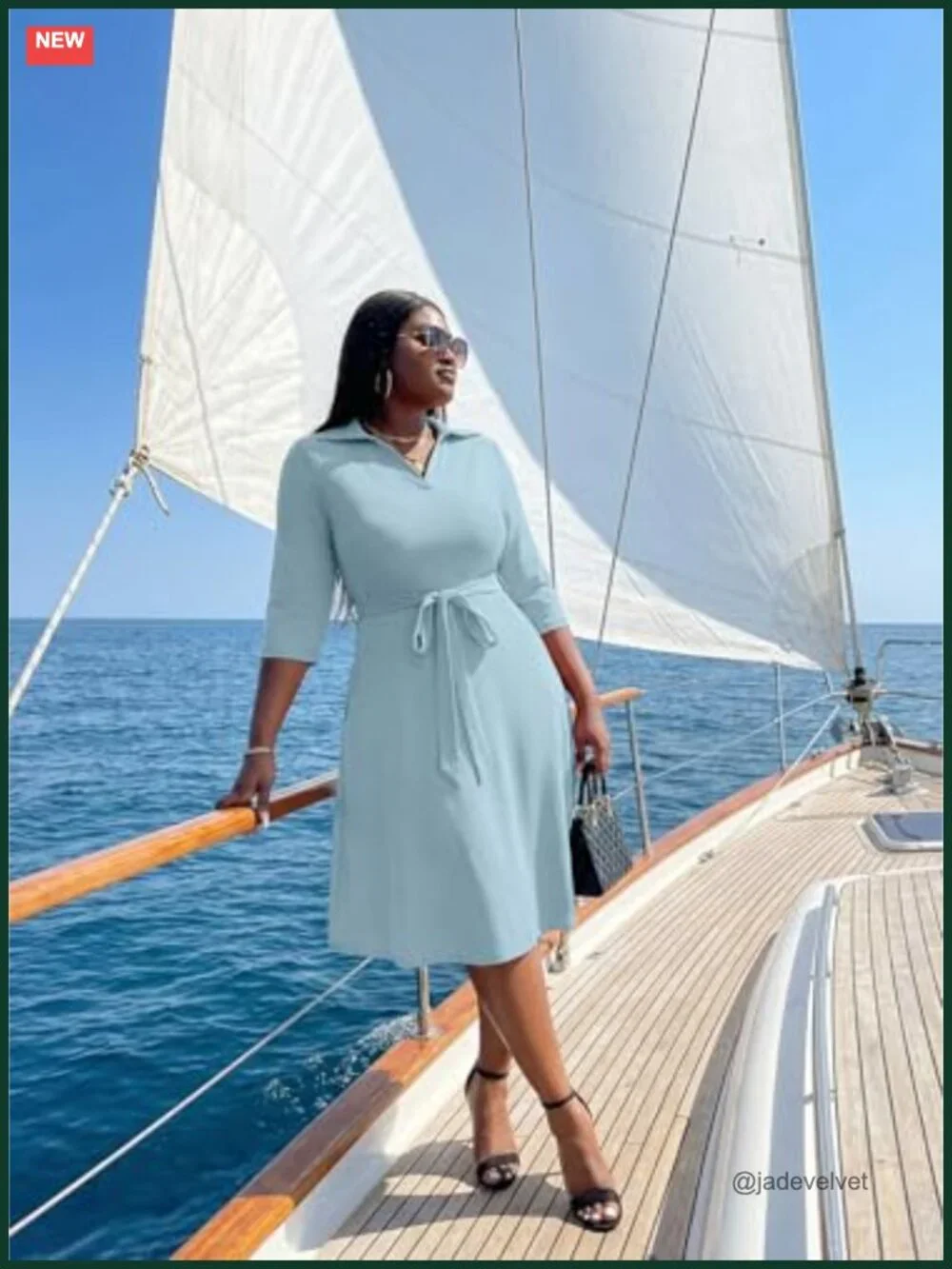 Plus Size Midi Cocktail Dress with Pockets and Belt, 3/4 Sleeve